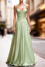 Dusty Sage Satin Long Classy Prom Dresses with Pleated