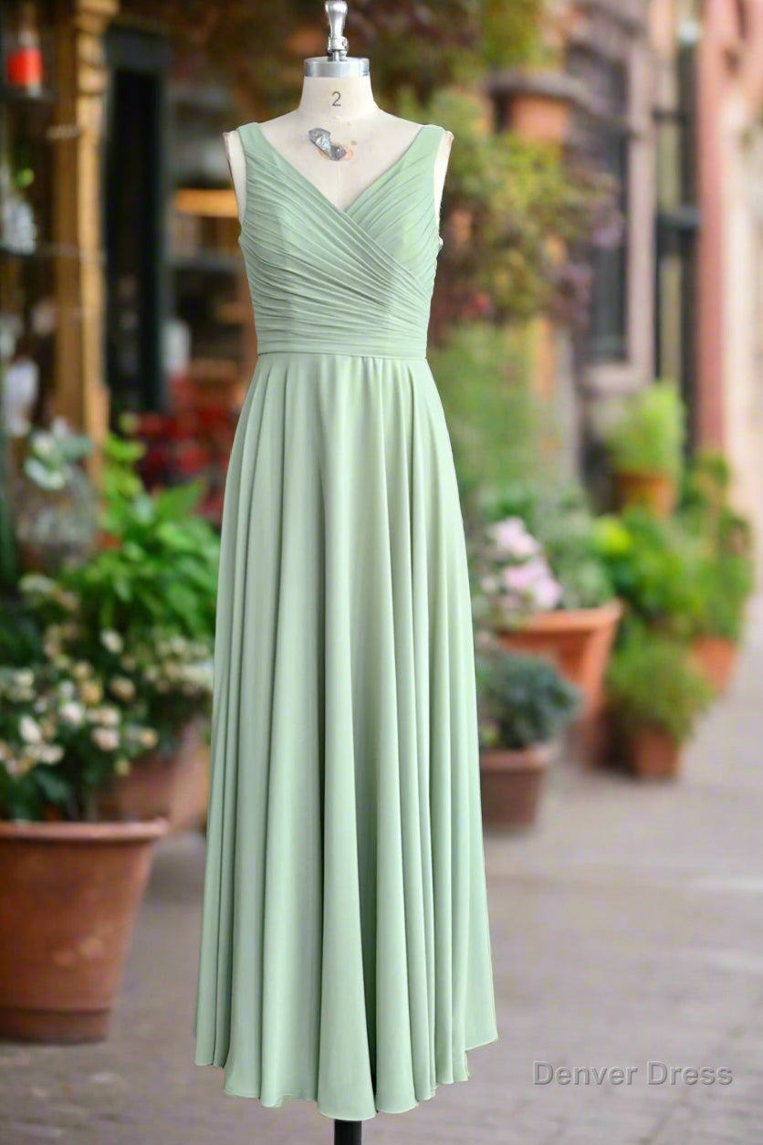 Dusty Sage V Neck Long Chiffon Bridesmaid Dresses with Bow Secondary image