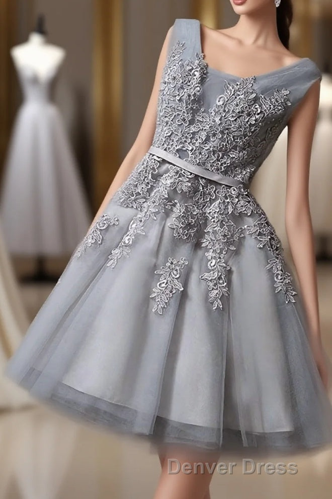 Cute A Line Tulle Lace Short Prom Dresses, Homecoming Dresses Main image