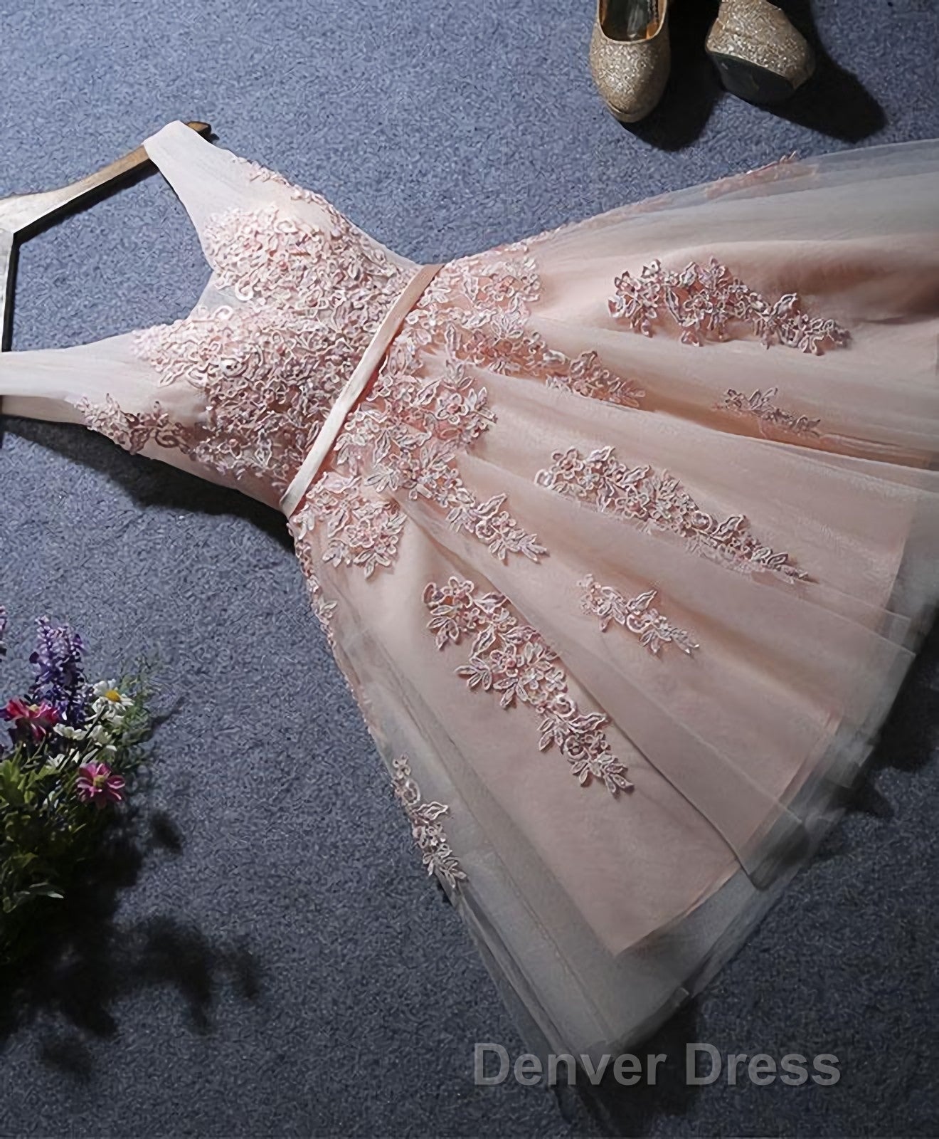 Cute A Line Tulle Lace Short Prom Dresses, Homecoming Dresses