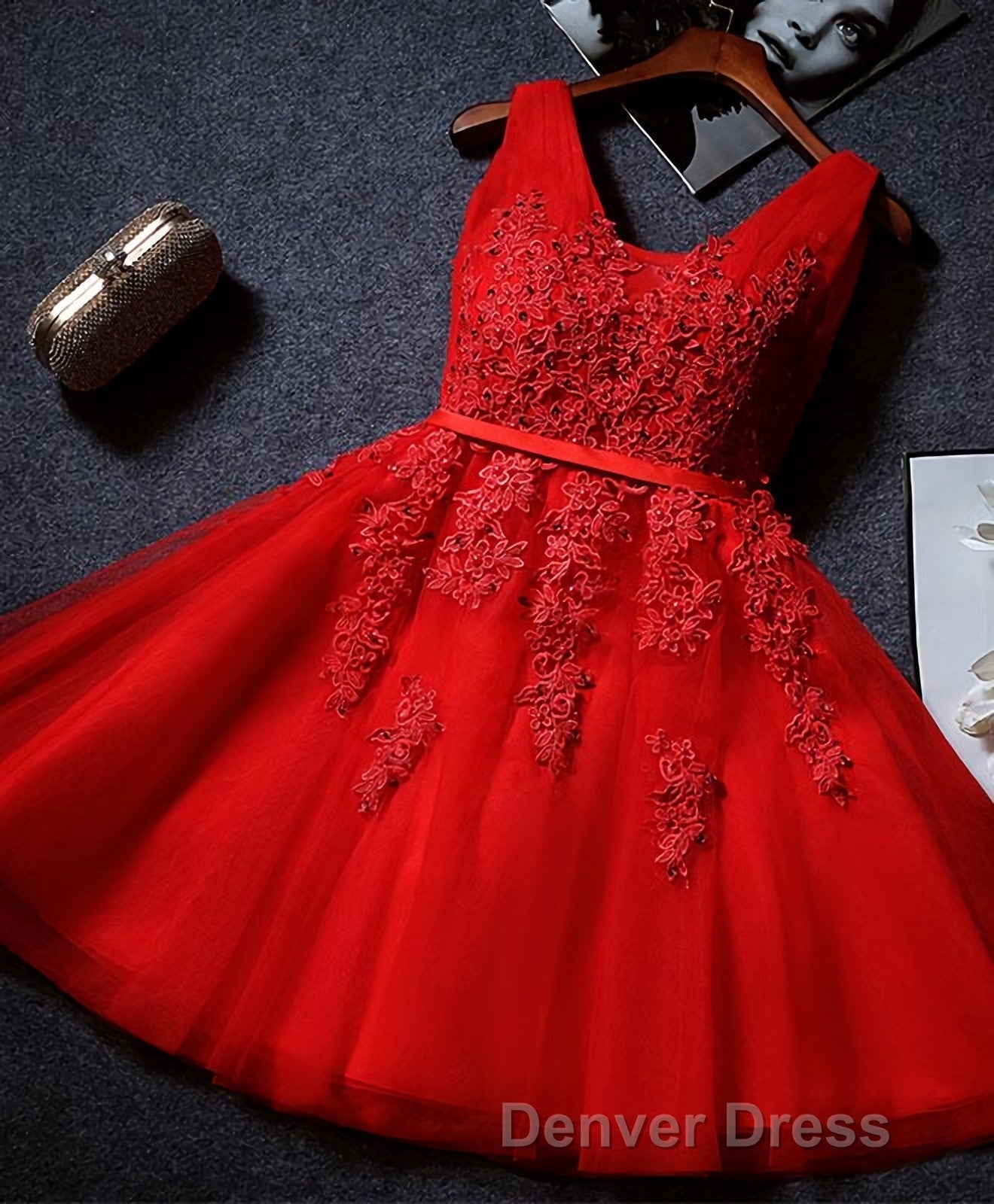 Cute A Line Tulle Lace Short Prom Dress, Homecoming Dresses