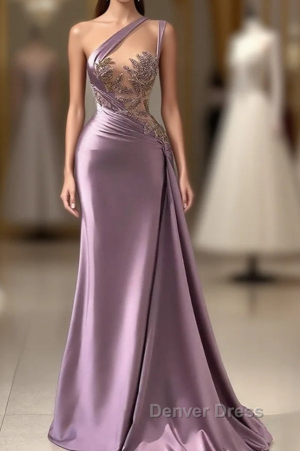Sexy Purple Mermaid One-Shoulder Prom Dresses