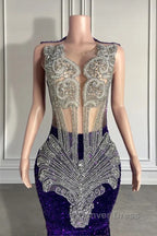 Sequined Sleeveless Mermaid Prom Dresses with Beadings