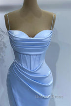 Baby Blue Mermaid Sweetheart Prom Dresses With Spaghetti Straps