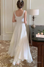 A Line Square Neck Prom Dresses, Ankle Length Elegant Prom Gowns