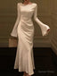 Elegant Solid Midi Dress Women Flare Sleeve Slim Mermaid Spring New French Vintage Wedding Prom Dresses