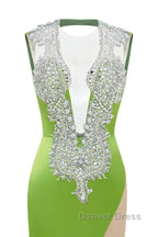 V-Neck Mermaid Brush Train Hollow Sleeveless Beading Evening Dresses