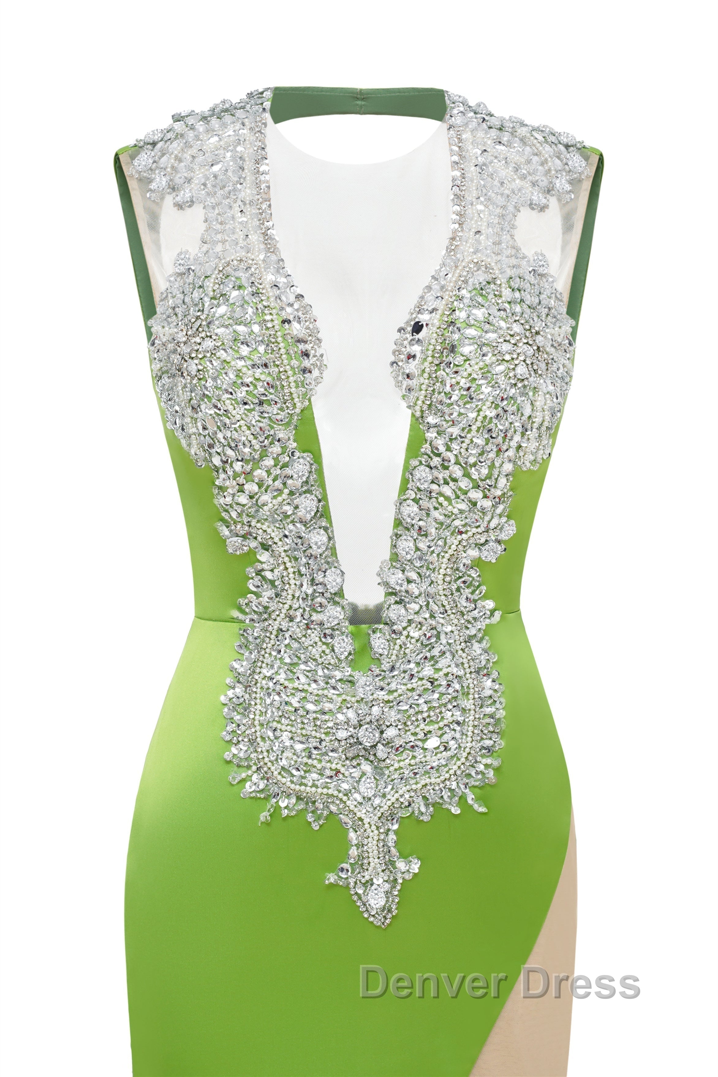 V-Neck Mermaid Brush Train Hollow Sleeveless Beading Evening Dresses