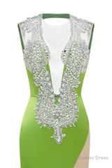 V-Neck Mermaid Brush Train Hollow Sleeveless Beading Evening Dress