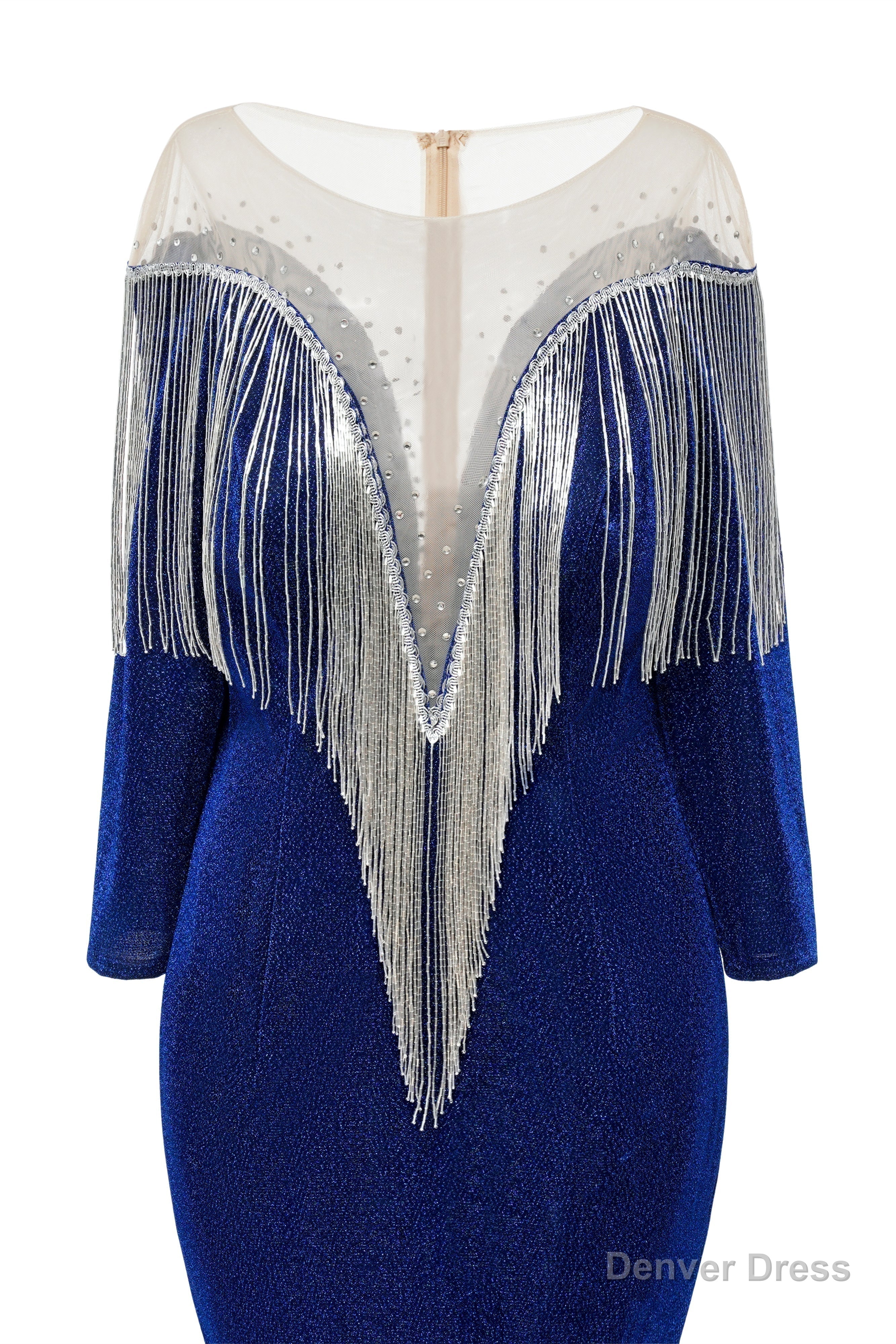 Deep V-neck Shiny Purple Prom Dresses Long sleeves Mermaid Evening Party Dresses