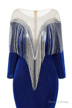 Deep V-neck Shiny Burgundy Prom Dresses Long sleeves Mermaid Evening Party Dresses