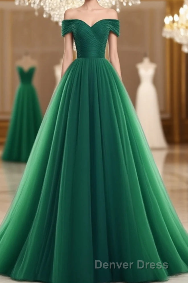 Tulle Off Shoulder Floor Length Prom Dress, Long Prom Dress Main image