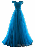 Tulle Off Shoulder Floor Length Prom Dress, Long Prom Dress