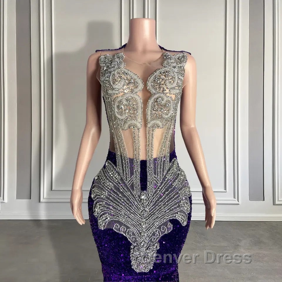 Sequined Sleeveless Mermaid Prom Dresses with Beadings