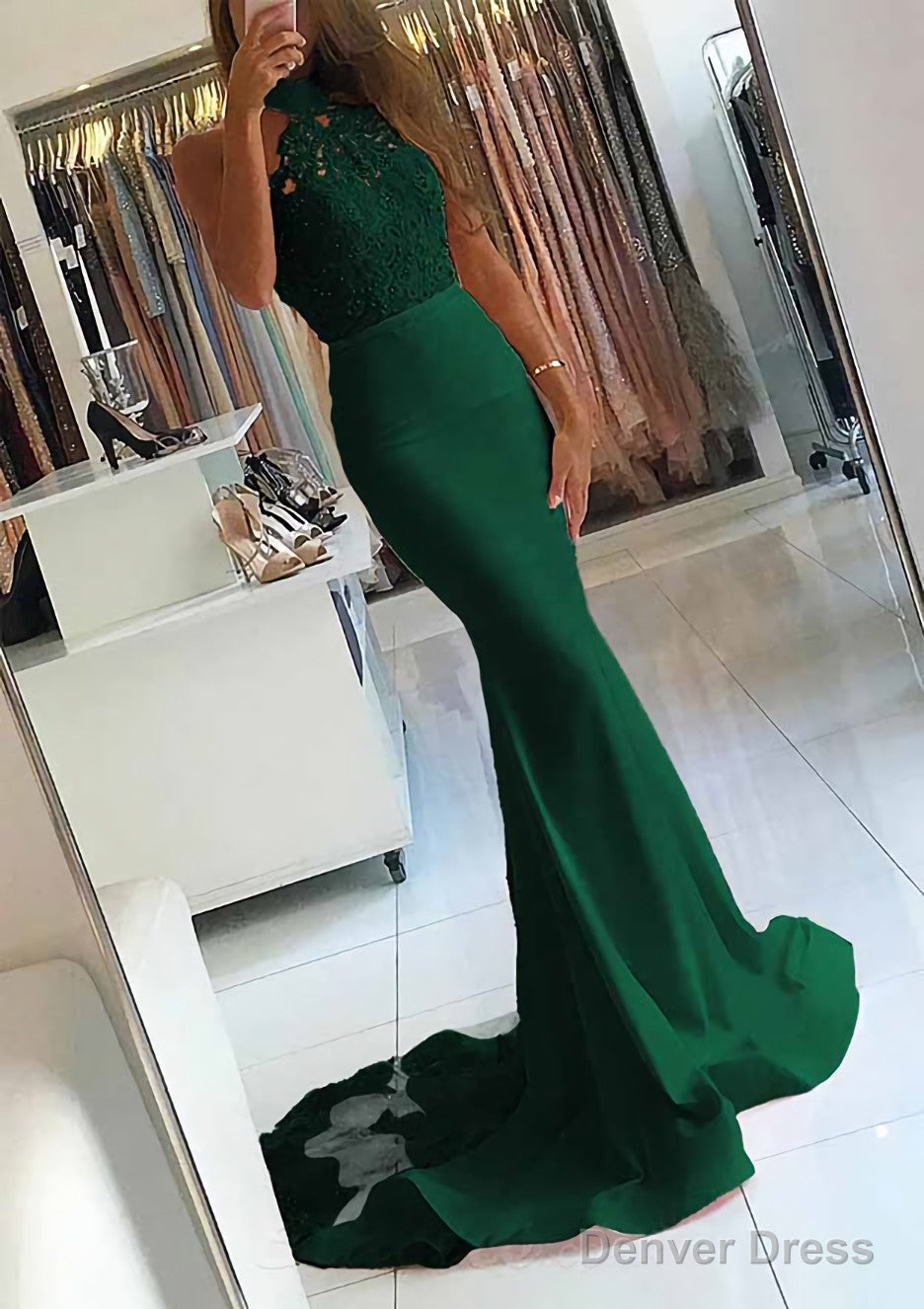 Elastic Satin Court Train Trumpet Mermaid Sleeveless Halter Covered Button Prom Dresses With Beaded