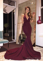 Elastic Satin Court Train Trumpet Mermaid Sleeveless V Neck Zipper Prom Dresses