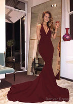 Elastic Satin Court Train Trumpet Mermaid Sleeveless V Neck Zipper Prom Dresses