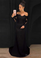 Elastic Satin Prom Dresses Sheath Column Off The Shoulder Court Train With Lace