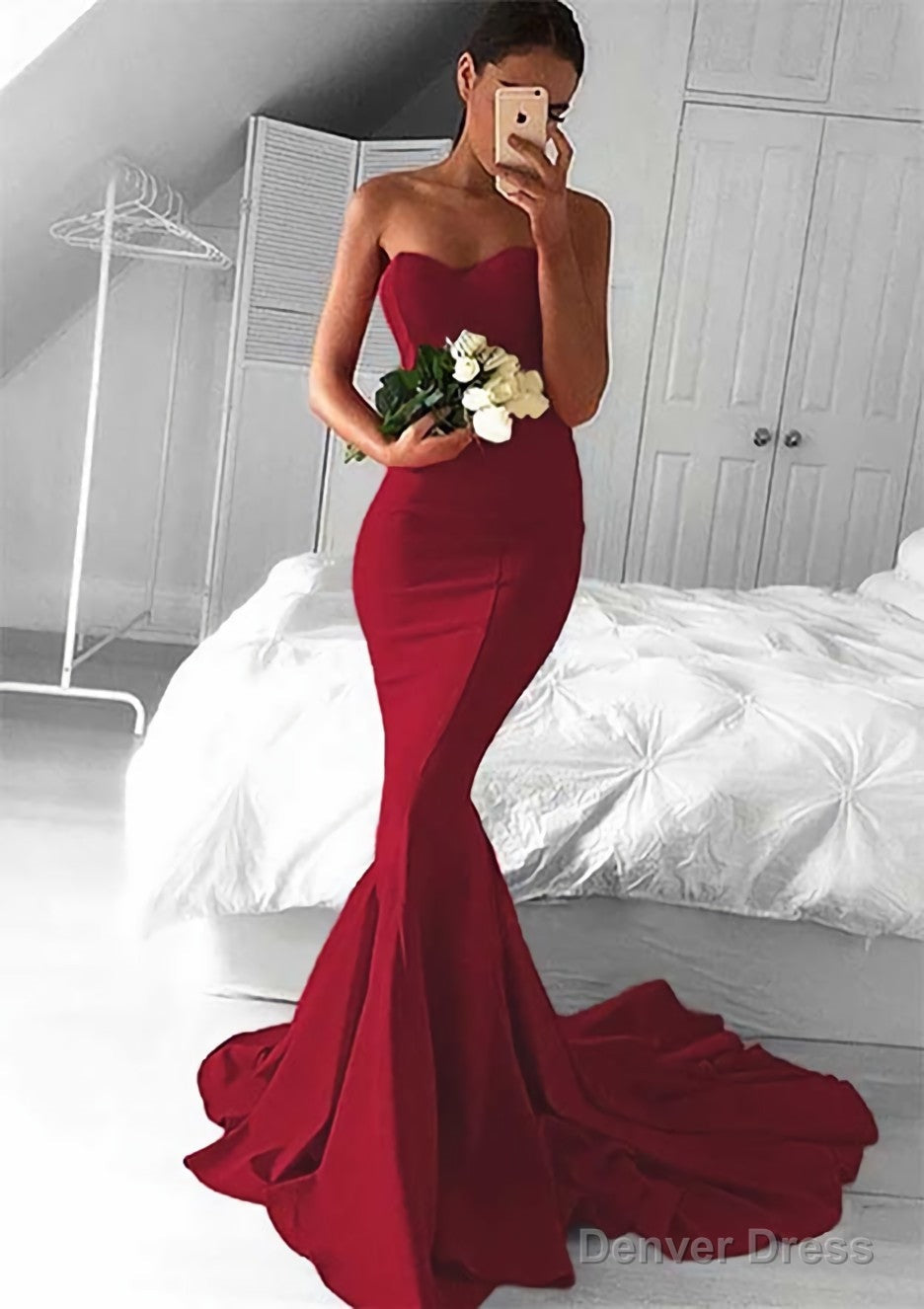 Elastic Satin Prom Dresses Trumpet Mermaid Sweetheart Court Train With Pleated