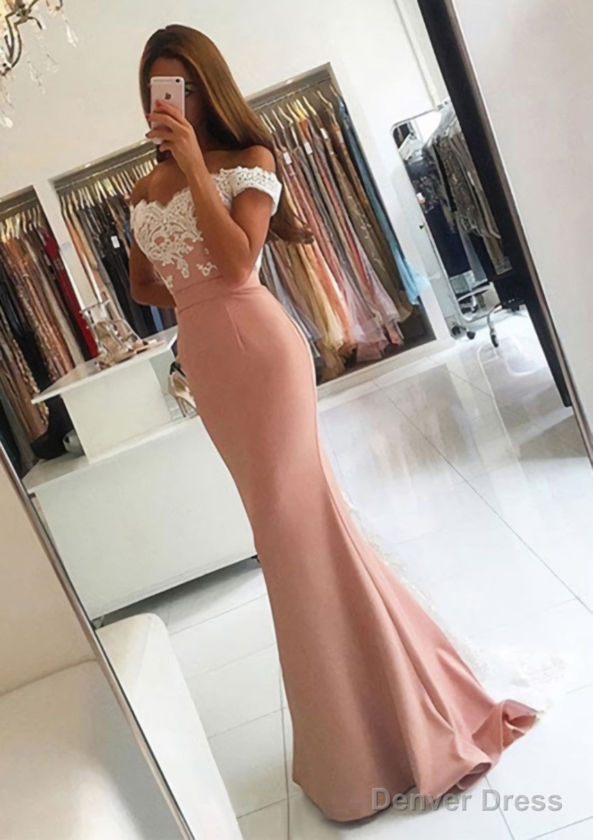 Elastic Satin Prom Dresses Trumpet Mermaid V Neck Sweep Train With Lace Main image