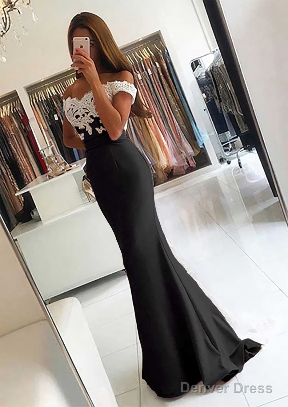 Elastic Satin Prom Dresses Trumpet Mermaid V Neck Sweep Train With Lace