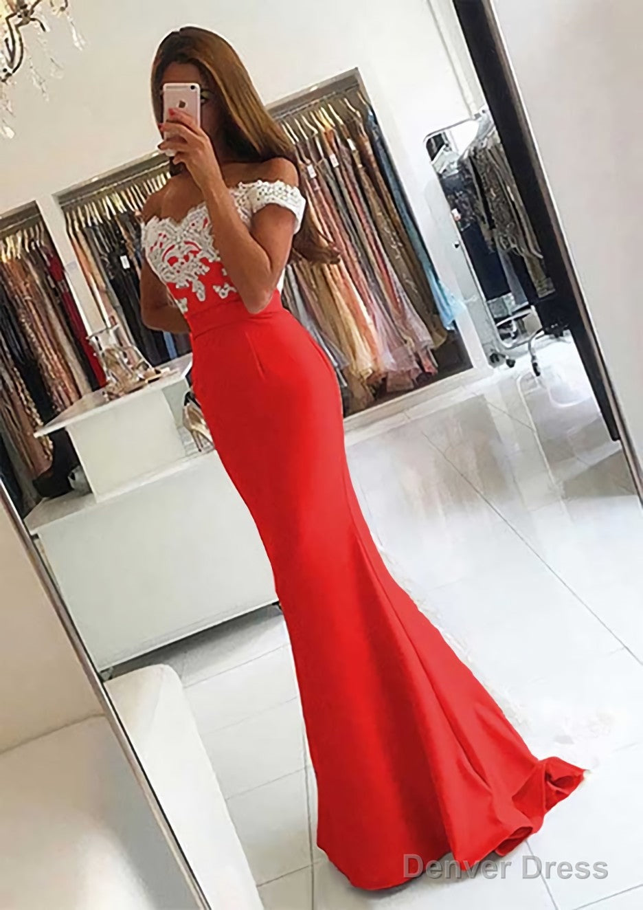Elastic Satin Prom Dresses Trumpet Mermaid V Neck Sweep Train With Lace