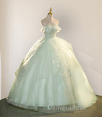 Elegant 3D Flowery Lace Sage Green Tulle Fairy Ball Gowns