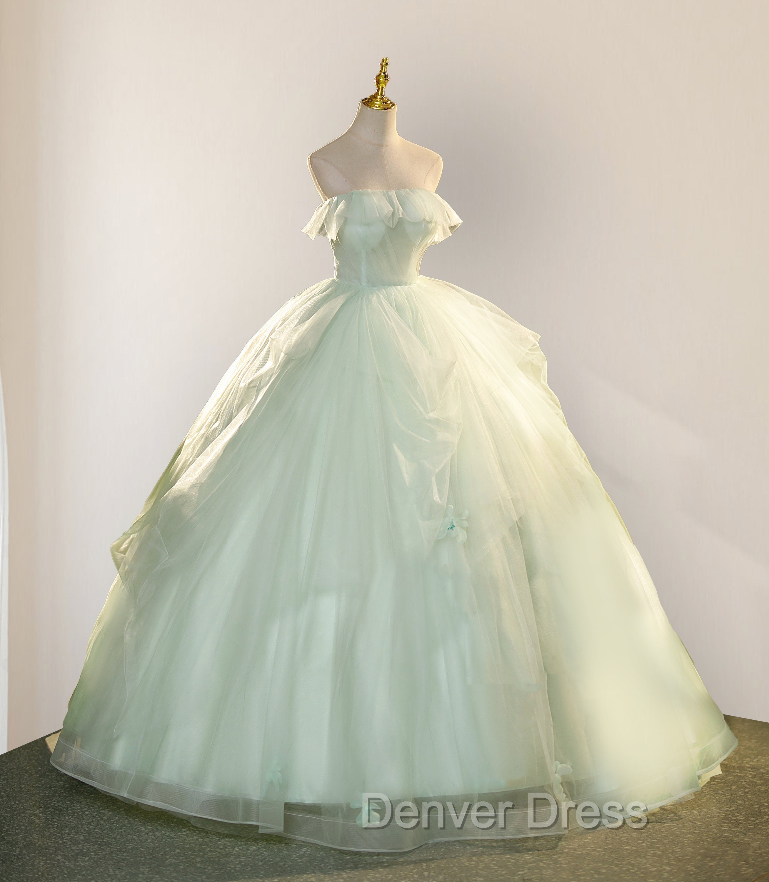Elegant 3D Flowery Lace Sage Green Tulle Fairy Ball Gowns