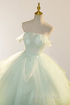 Elegant 3D Flowery Lace Sage Green Tulle Fairy Ball Gowns