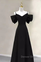Elegant A Line Black Long Prom Dresses Formal Evening Dresses