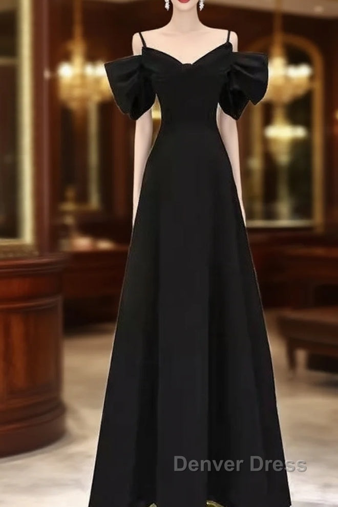 Elegant A Line Black Long Prom Dresses Formal Evening Dresses Main image