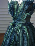 Elegant A Line Dark Green Tulle Long Prom Dresses