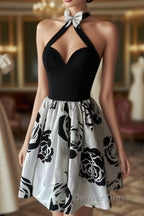 Elegant A-Line Flower Butterfly Black Short Homecoming Dresses Online,