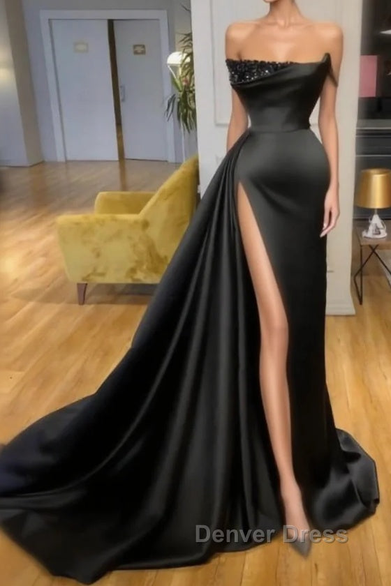 Elegant A-line Graduation Dresses Long Black Prom Dresses With Split Online Main image