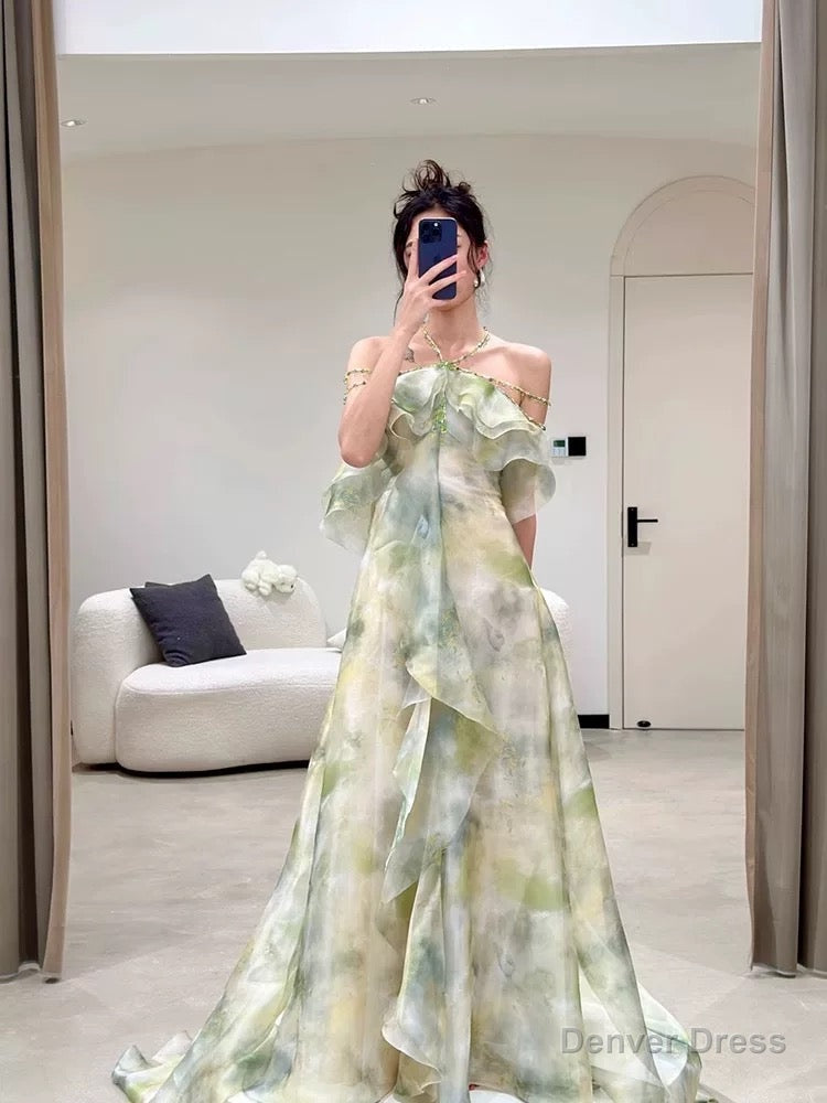 Elegant A Line Halter Chiffon Ombre Green Long Prom Dress CC1260 Secondary image