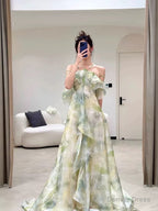 Elegant A Line Halter Chiffon Ombre Green Long Prom Dress CC1260