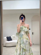 Elegant A Line Halter Chiffon Ombre Green Long Prom Dress CC1260