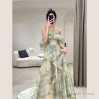 Elegant A Line Halter Chiffon Ombre Green Long Prom Dress CC1260