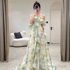 Elegant A Line Halter Chiffon Ombre Green Long Prom Dresses Evening Party Dress CC1260