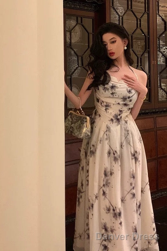 Elegant A Line Halter Floral Prom Dresses Birthday Outfits Prom Gowns