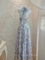 Elegant A Line Halter Lilac Floral Chiffon Long Prom Dresses Outfits