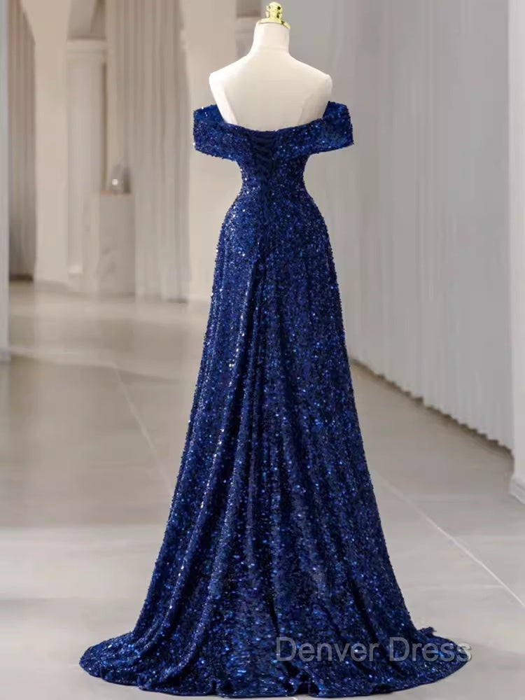 Elegant A Line Off The Shoulder Royal Blue Prom Dress