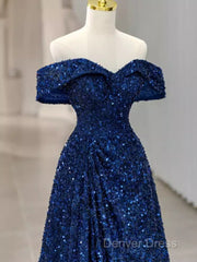 Elegant A Line Off The Shoulder Royal Blue Prom Dresses Formal Evening Dresses