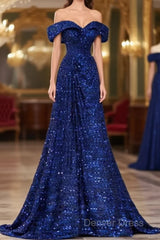 Elegant A Line Off The Shoulder Royal Blue Prom Dresses Formal Evening Dresses