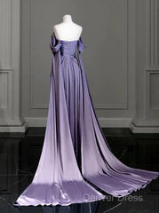 Elegant A Line Purple Satin Long Prom Dresses Formal Party Gown