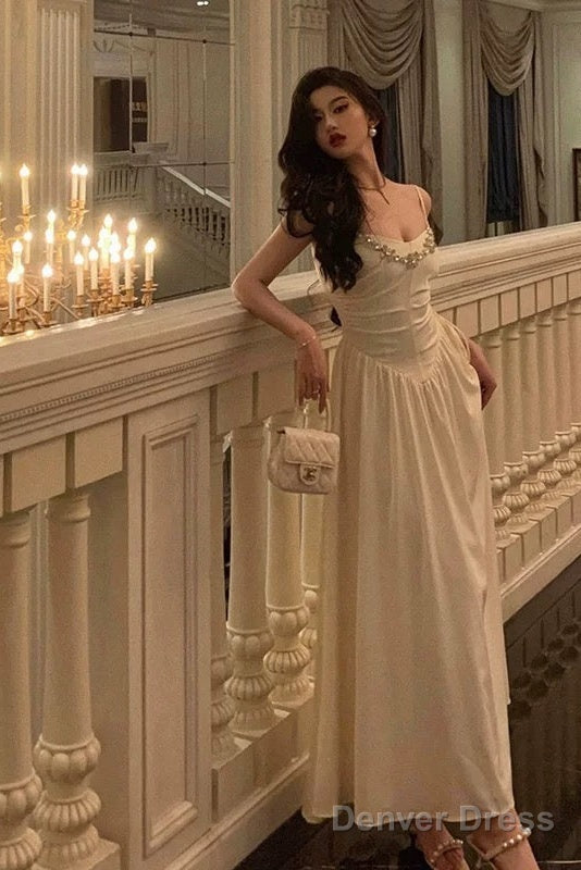 Elegant A Line Spaghetti Straps Long Prom Dresses Birthday Outfits Prom Gowns