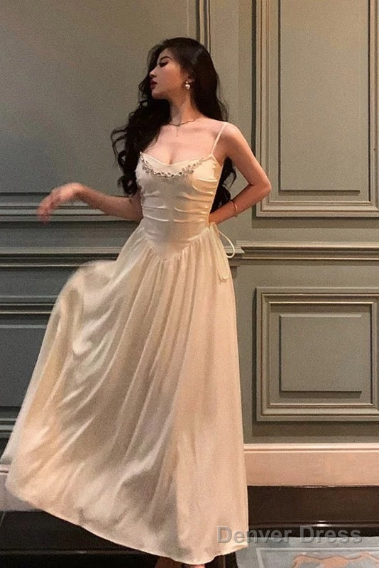 Elegant A Line Spaghetti Straps Long Prom Dresses Birthday Outfits Prom Gowns
