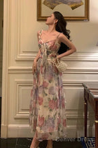 Elegant A Line Spaghetti Straps Pink Floral Prom Dresses Birthday Outfits Prom Gowns