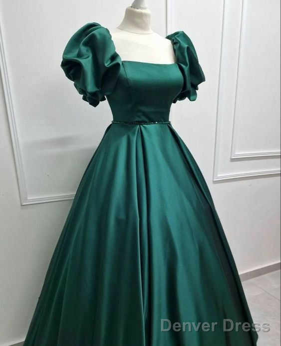 Elegant A Line Square Neckline Wedding Guest Floor Length Green Prom Dress