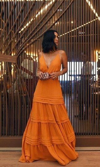 Elegant A Line Strap Long Organge Prom Dresses 22Th Birthday Outfits